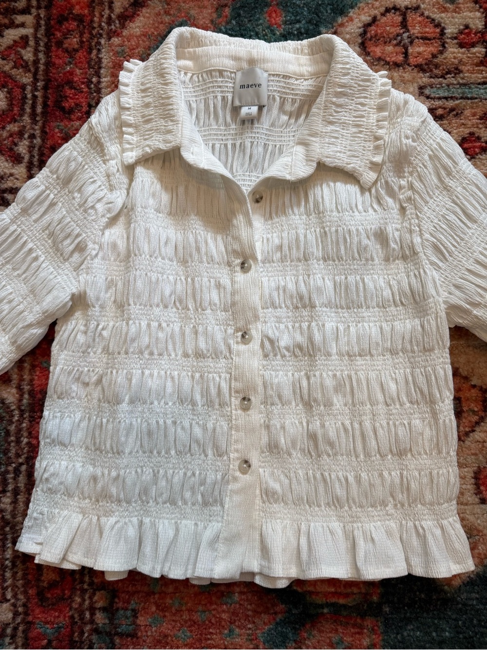 *In store currently* Anthropologie Maeve Smocked Button-Front Top - Picture 6 of 9